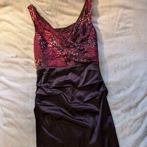 WOMEN'S DRESS SUZI CHIN FOR MAGGY BOUTIQUE 10 Pink Floral Purple Black Silk